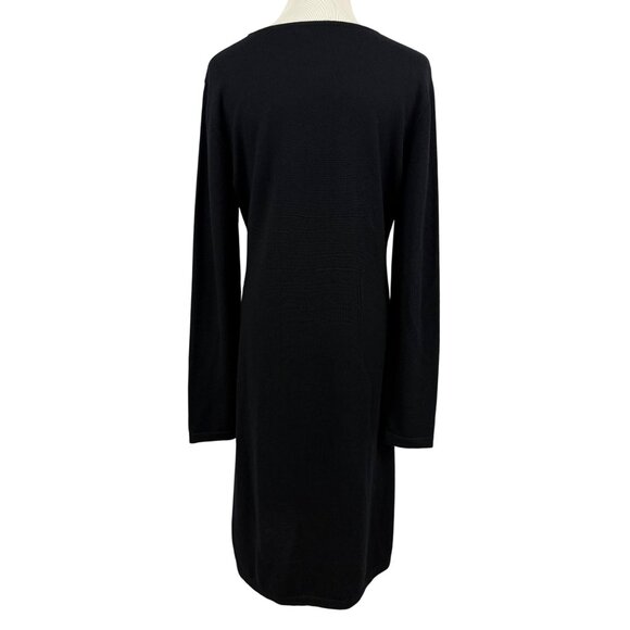 Garnet Hill Sweater Dress Women's Medium Long Sleeve Midi Knit Merino Wool Black - Picture 4 of 12